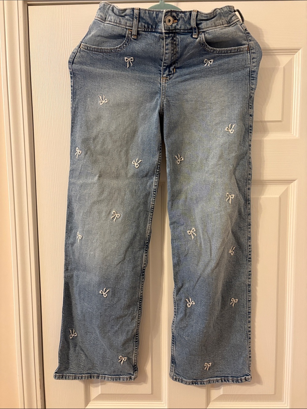 Abercrombie Kids Wide Leg Jeans with Embroidered Bow Accents